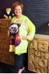 Pestrofarebná plus size mikina s pandou - žltá